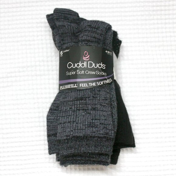 NWT Cuddl Duds Grey Black Super Soft Crew Socks 6 Pairs Pack 4-10 - Picture 1 of 7